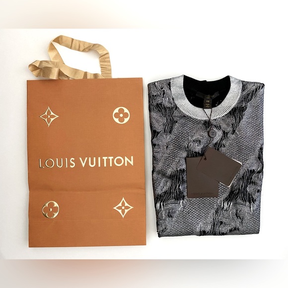 NWT LUXE LOUIS VUITTON METALLIC SILVER & BLACK KNIT TOP SWEATER SHIRT SIZE XS - Picture 8 of 9